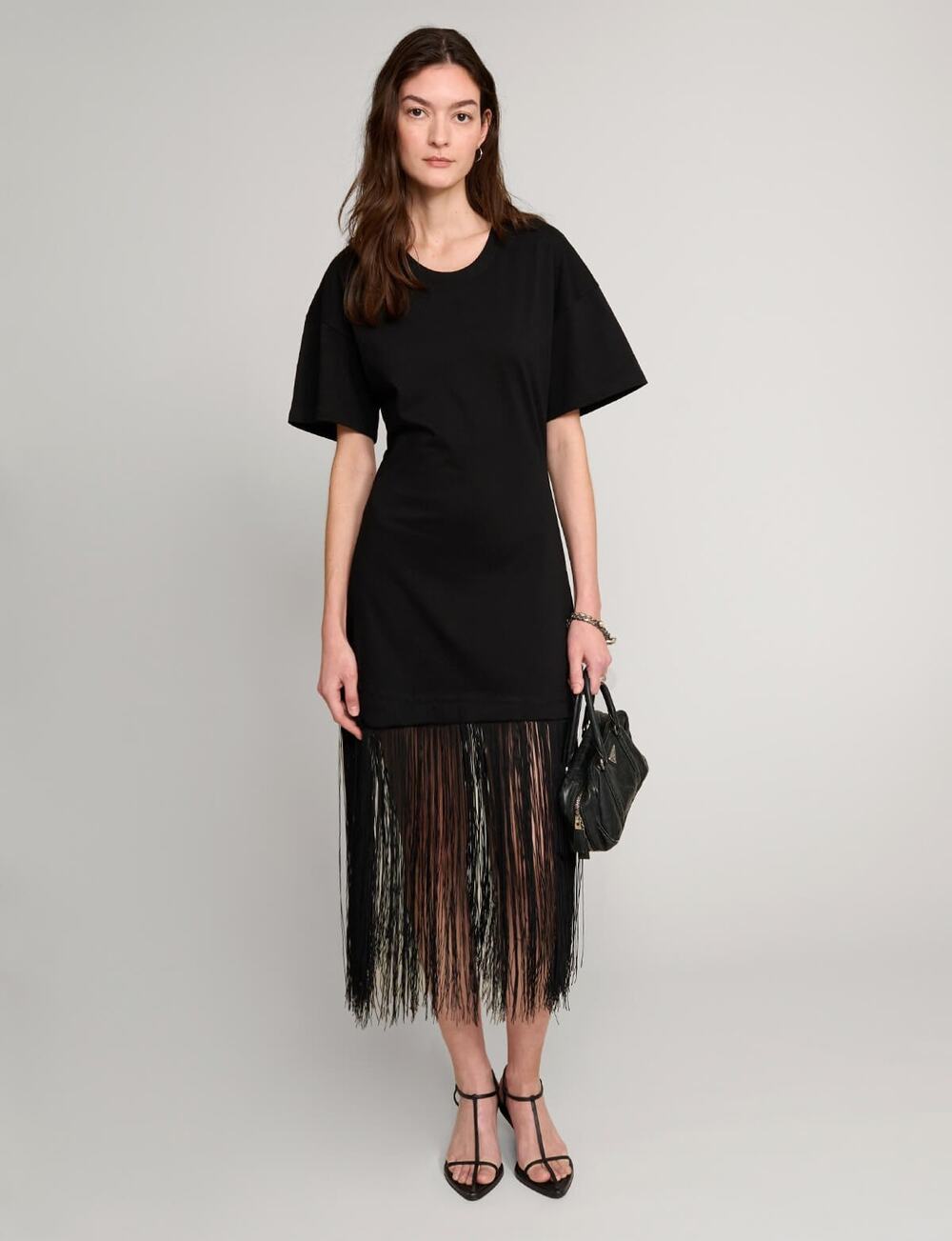 Pixie Market Fringe Shot Sleeves Midi Cotton Tee Dress - XS